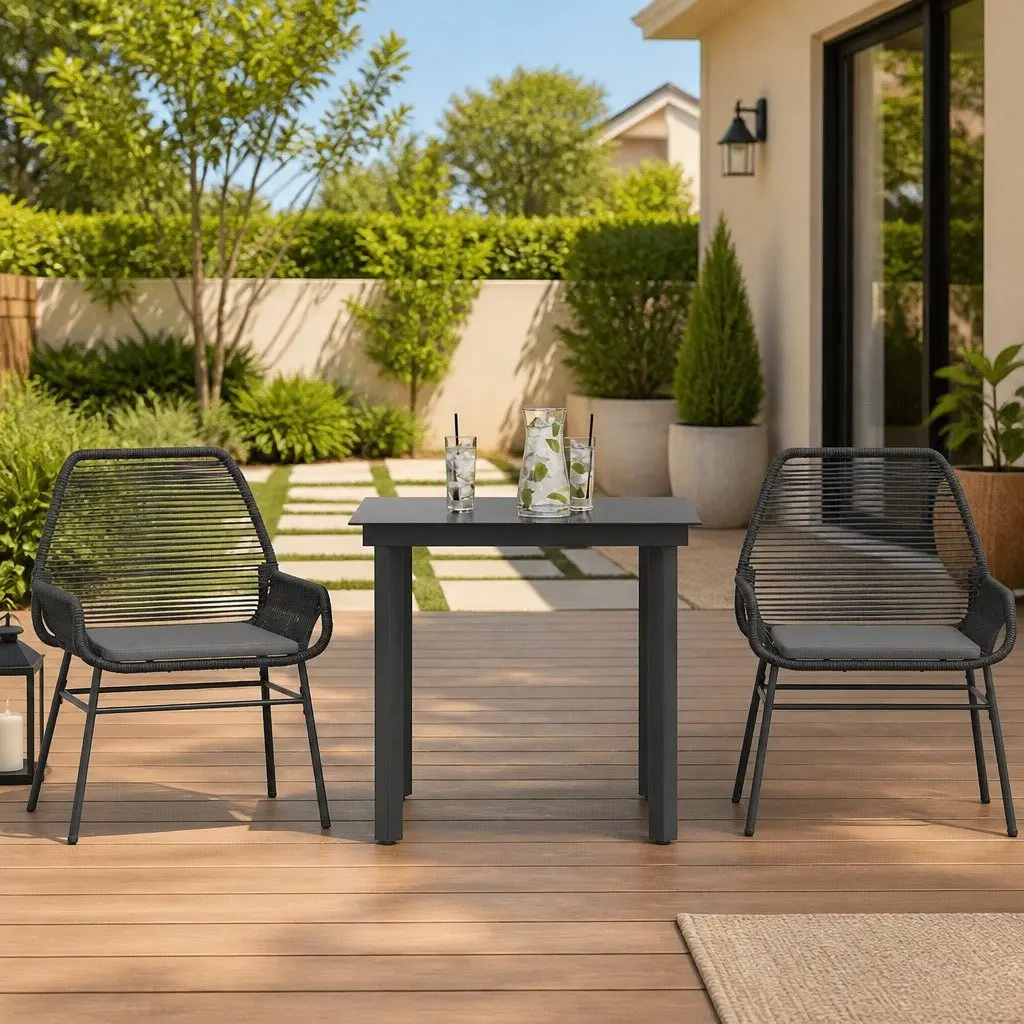 3 Piece Garden Dining Set with Cushions Black Outdoor Furniture Patio Table