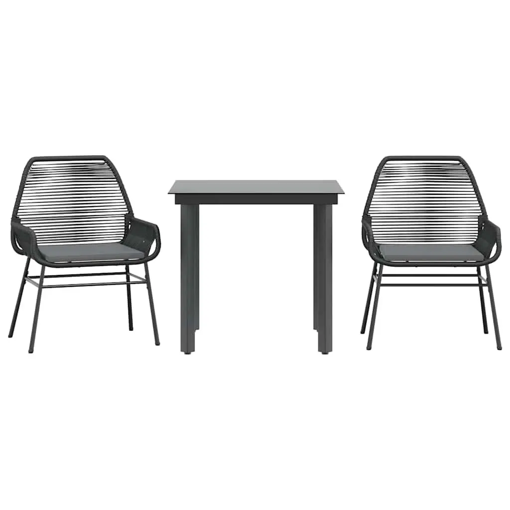 3 Piece Garden Dining Set with Cushions Black Outdoor Furniture Patio Table