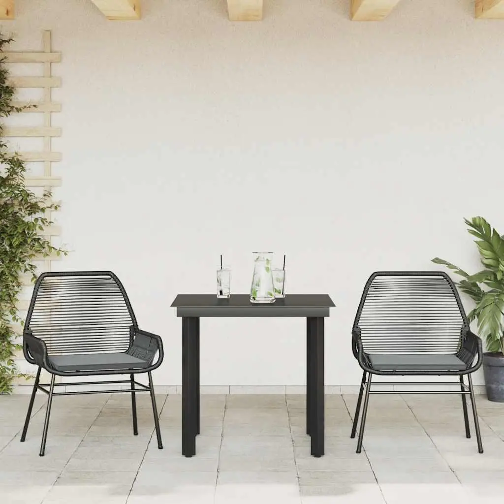 3 Piece Garden Dining Set with Cushions Black Outdoor Furniture Patio Table