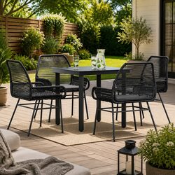Garden Dining Set 5 Piece Outdoor Furniture Black Poly Rattan Glass Patio