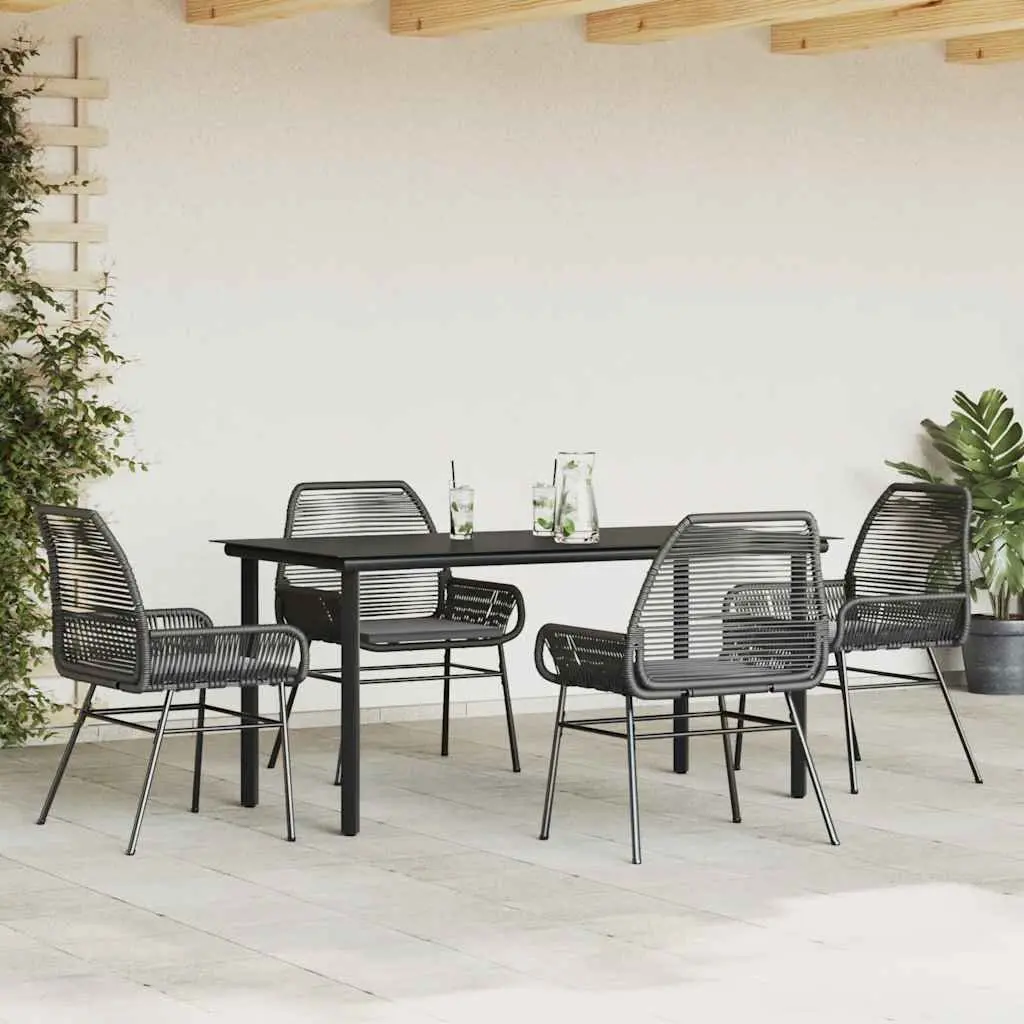 5 Piece Outdoor Dining Set Glass Table PE Rattan Chairs with Cushions Black