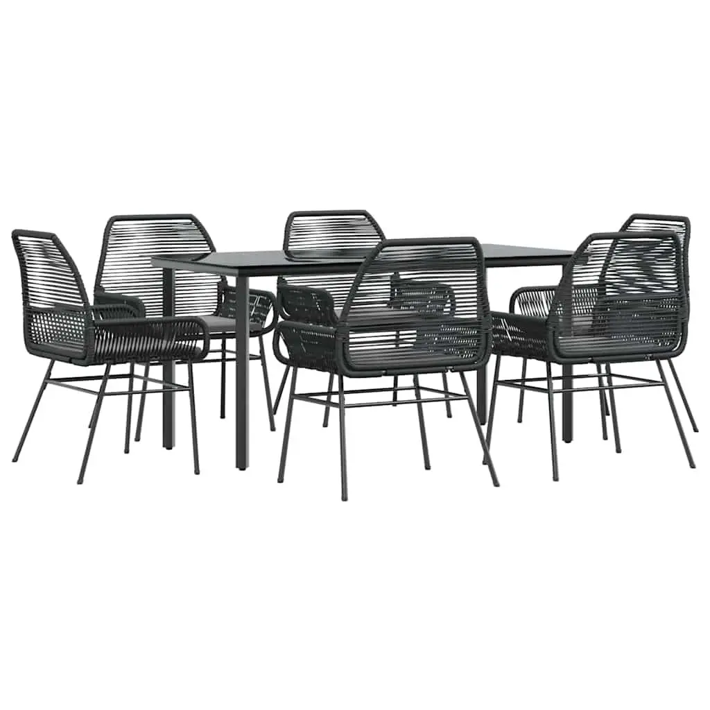 7 Piece Garden Dining Set Outdoor Furniture Black Poly Rattan Glass Table