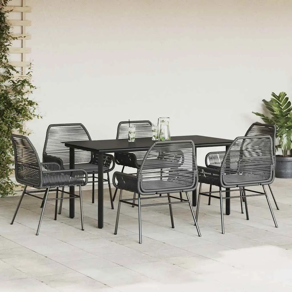 7 Piece Garden Dining Set Outdoor Furniture Black Poly Rattan Glass Table