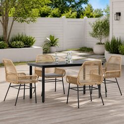 5 Piece Garden Dining Set Brown Poly Rattan Chair Table Patio Outdoor Furniture