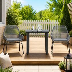 Garden Dining Set 3 Piece Outdoor Furniture Grey Poly Rattan Glass Table Patio