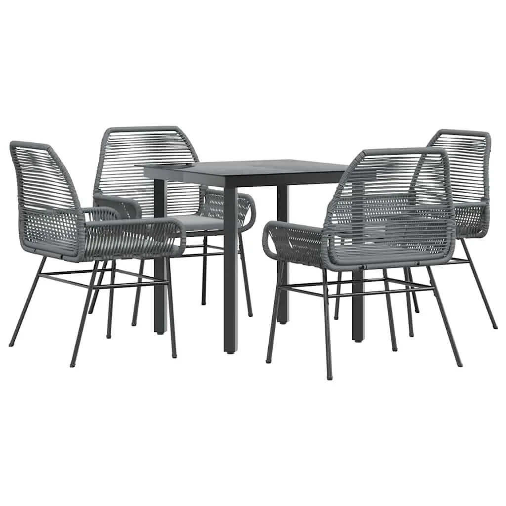 5 Piece Garden Dining Set Grey Poly Rattan Outdoor Furniture Patio Chairs Table