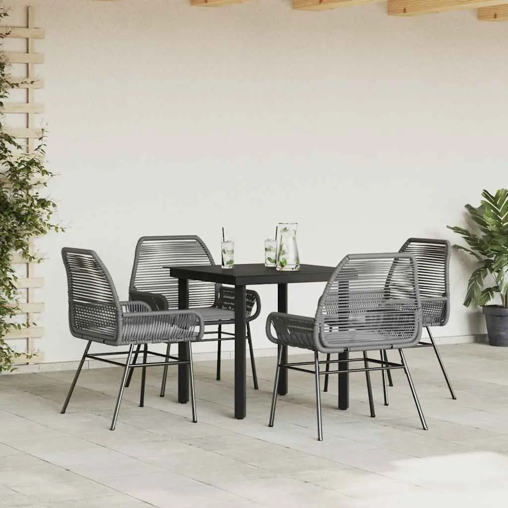 5 Piece Garden Dining Set Grey Poly Rattan Outdoor Furniture Patio Chairs Table