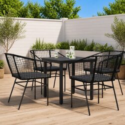 Garden Dining Set 5 Piece Outdoor Furniture Black Poly Rattan Glass Table Chairs