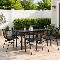 7 Piece Garden Dining Set Poly Rattan Glass Table Outdoor Patio Furniture Black