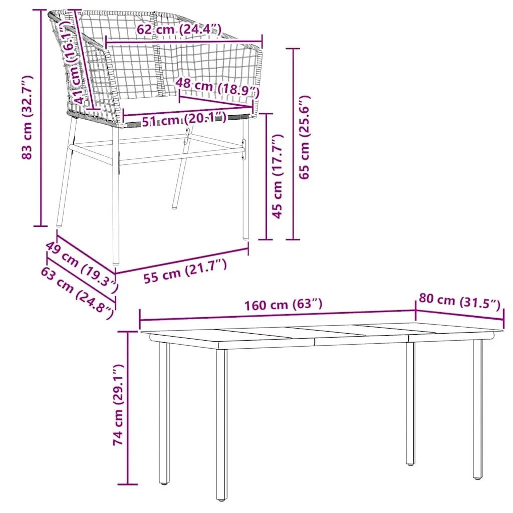 7 Piece Garden Dining Set Poly Rattan Glass Table Outdoor Patio Furniture Black