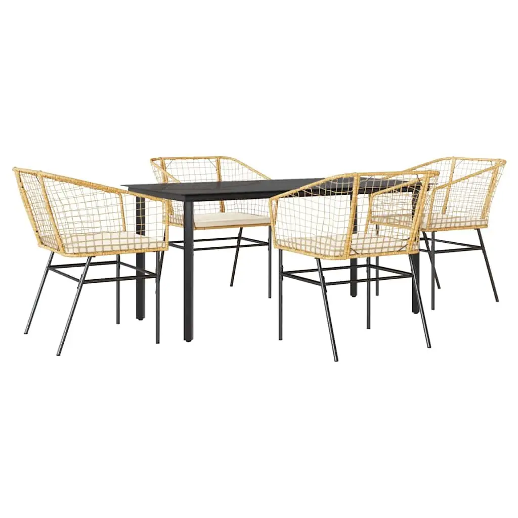 5 Piece Garden Dining Set Outdoor Furniture Brown Poly Rattan Glass Patio Table