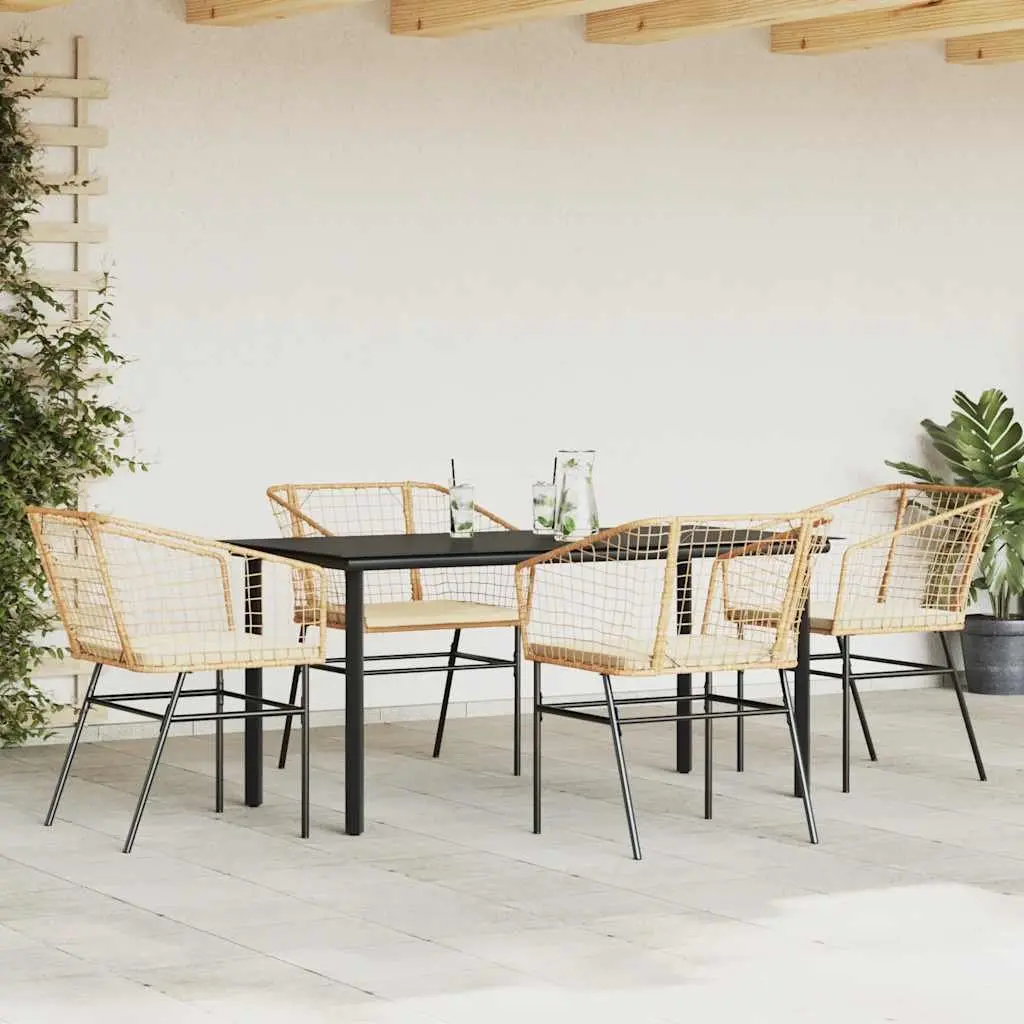 5 Piece Garden Dining Set Outdoor Furniture Brown Poly Rattan Glass Patio Table