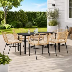 7 Piece Outdoor Dining Set Brown Poly Rattan Glass Table Chair Garden Patio