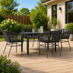 Garden Dining Set 5 Piece Outdoor Furniture Black Rattan Glass Table Cushions