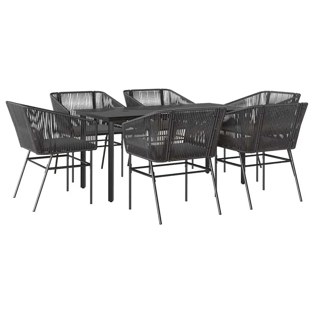 7 Piece Garden Dining Set Poly Rattan Glass Table Outdoor Patio Furniture Black