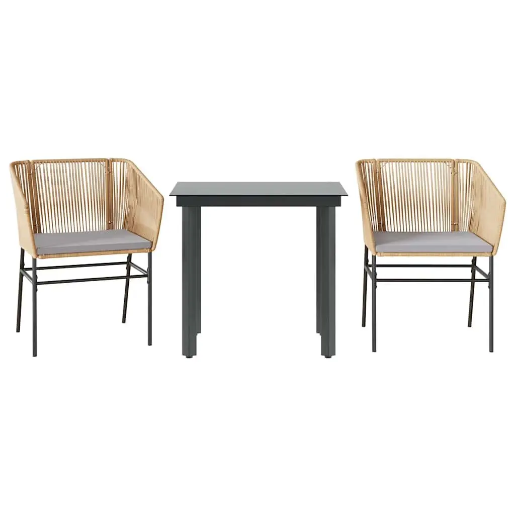 Garden Dining Set 3 Piece Brown Poly Rattan Outdoor Furniture Patio Table Chairs
