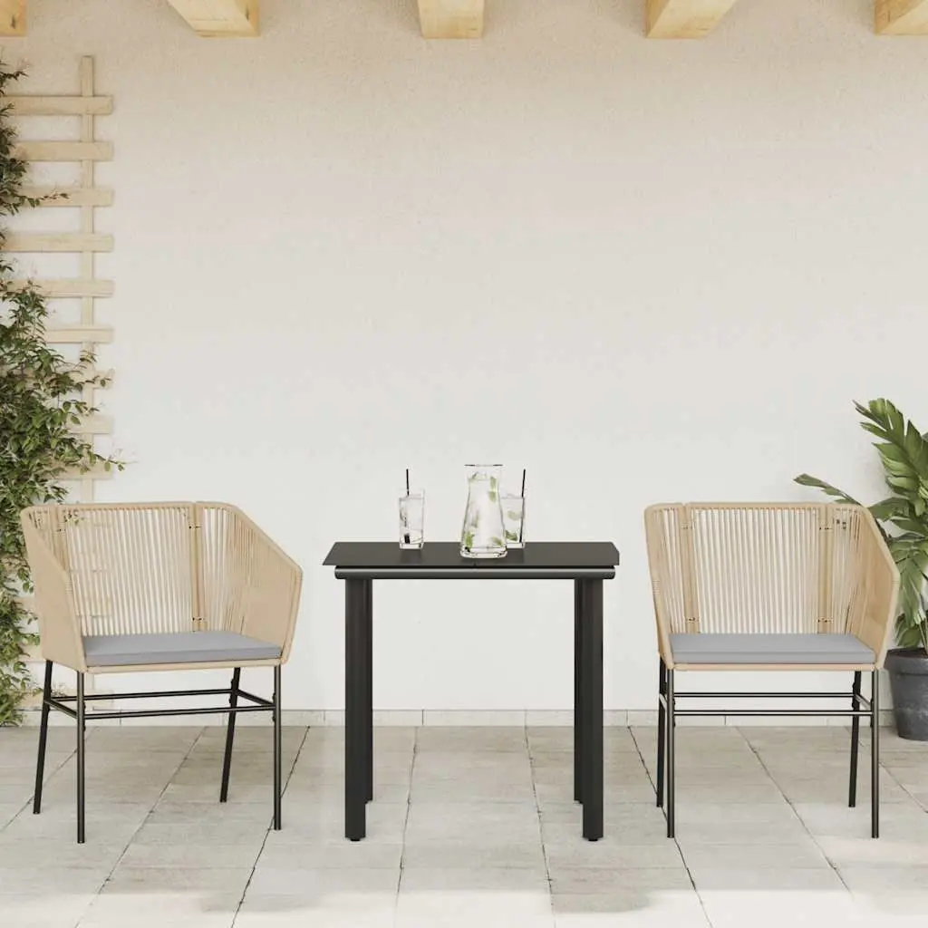 Garden Dining Set 3 Piece Brown Poly Rattan Outdoor Furniture Patio Table Chairs