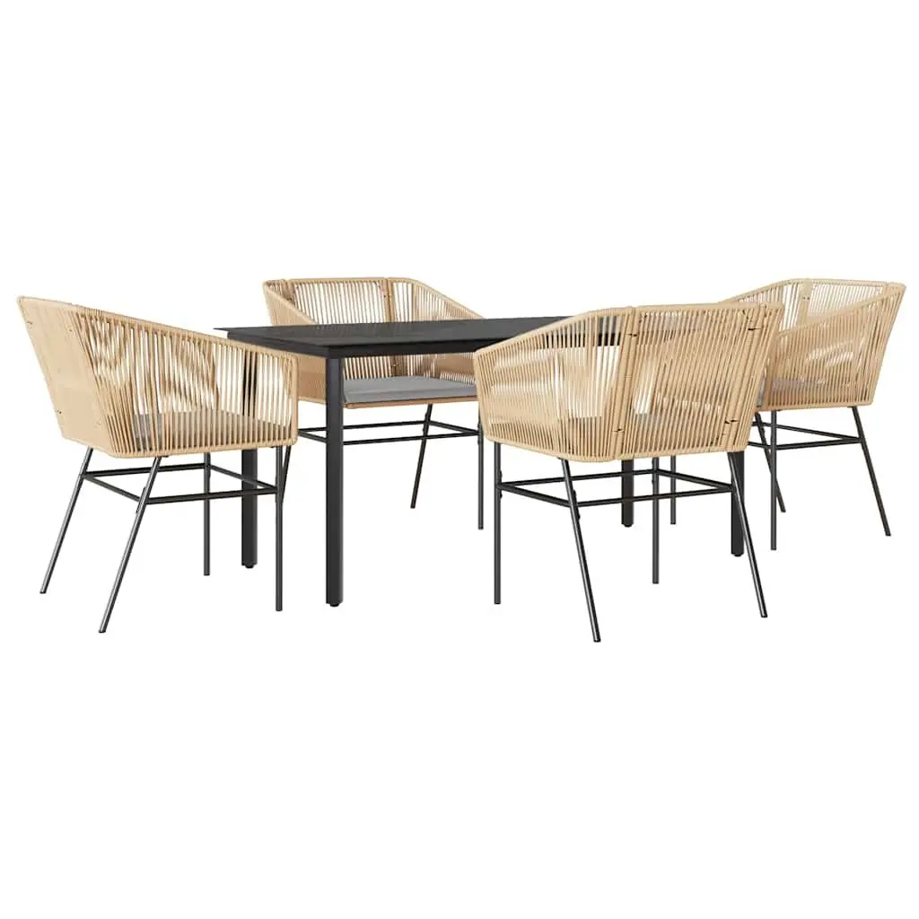 5 Piece Garden Dining Set Brown Poly Rattan Outdoor Furniture with Cushions