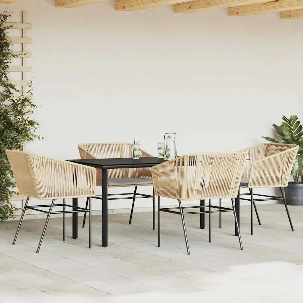 5 Piece Garden Dining Set Brown Poly Rattan Outdoor Furniture with Cushions