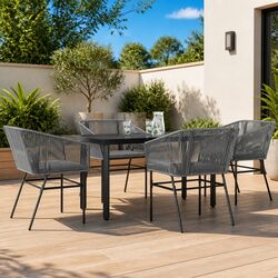 Garden Dining Set 5 Piece Outdoor Furniture Grey Poly Rattan Table Chairs