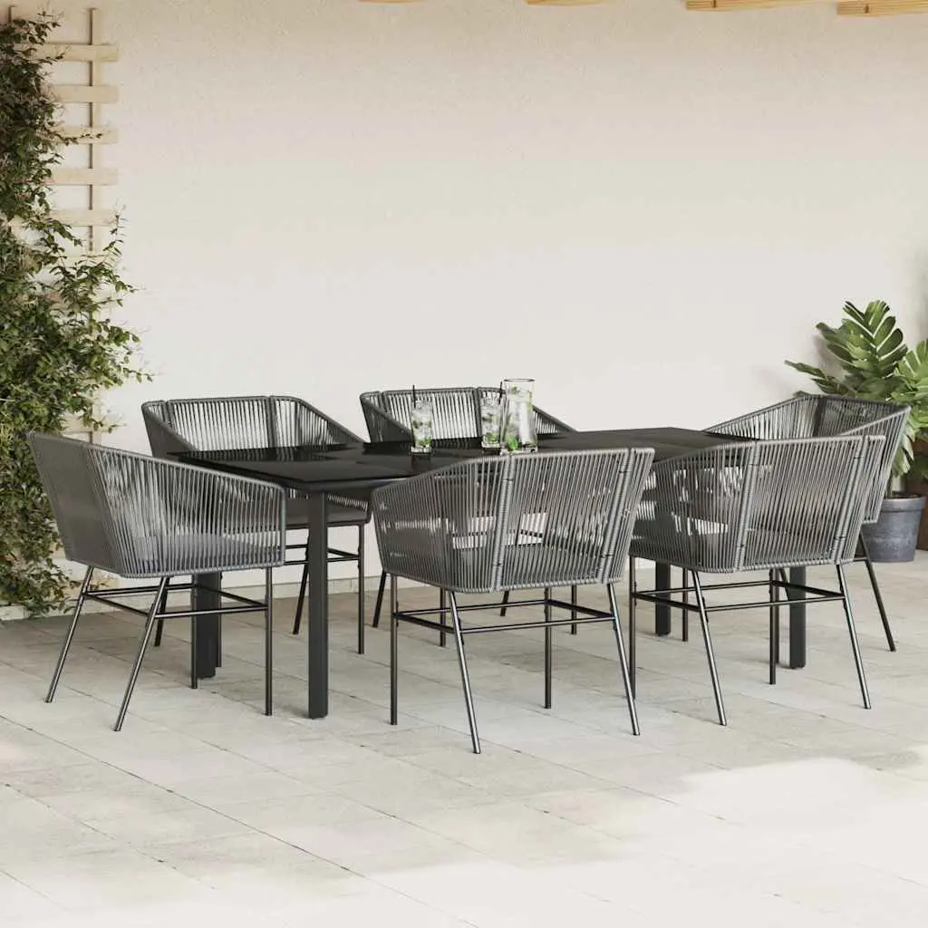 7 Piece Garden Dining Set Grey Poly Rattan Chair Table Outdoor Patio Furniture