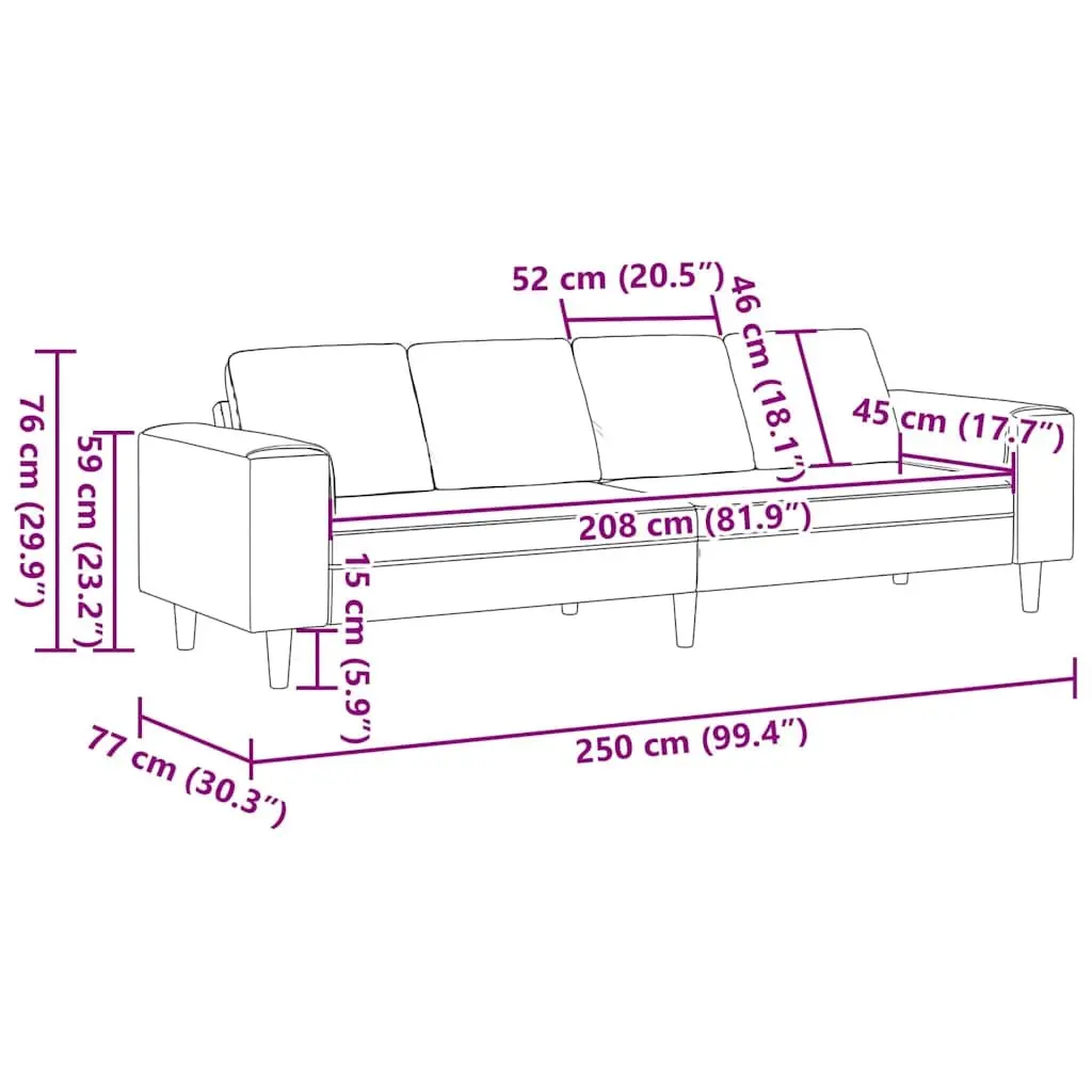 Sofa Modern Living Room Couch Dark Grey Polyester 250cm