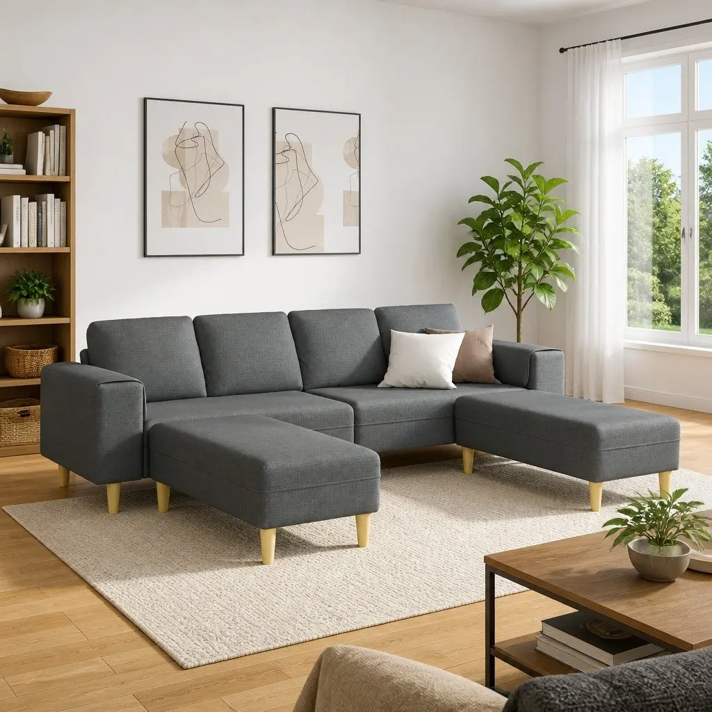 3 Piece Modern Living Room Couch Grey Polyester Upholstery Foam Cushion