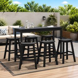 Garden Bar Set 6 Pieces Black Outdoor Furniture with Removable Cushions Modern
