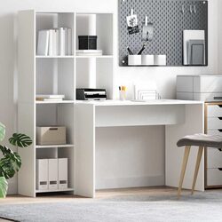 White Desk with Shelves Modern Office Furniture Workspace Storage Solution