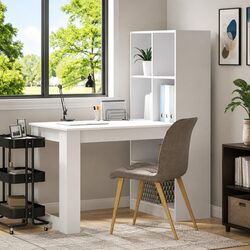 White Writing Desk with Shelves Storage Engineered Wood Office Furniture 122cm