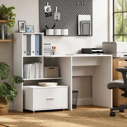 White Desk with Drawer Storage 131.5 x 50 x 106.5 cm Engineered Wood Office