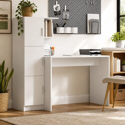 White Desk with Storage Cabinet and Shelves Modern Office Furniture Set 2 Piece