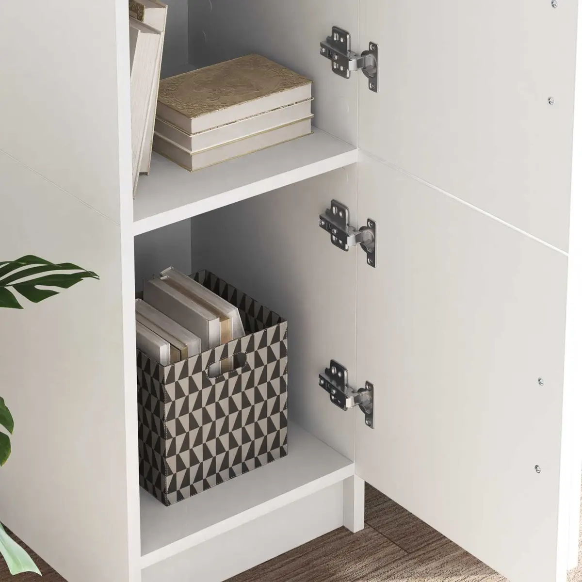 Office Desk Set with Storage Cabinet and Shelves Modern White 2 Piece