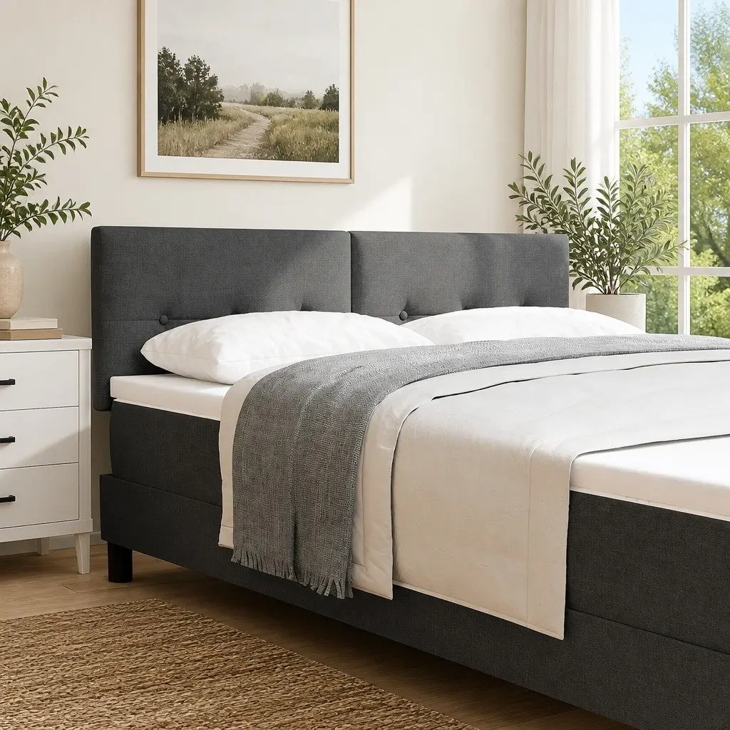 LED Headboard with Strip Lights Grey Fabric 160cm Adjustable Height Bedroom