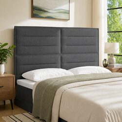 LED Headboard 144cm Grey Fabric Adjustable Height RGB Strip Lights Modern