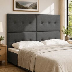 LED Headboard 160cm Grey Fabric Adjustable Height Strip Lights Modern Bedroom
