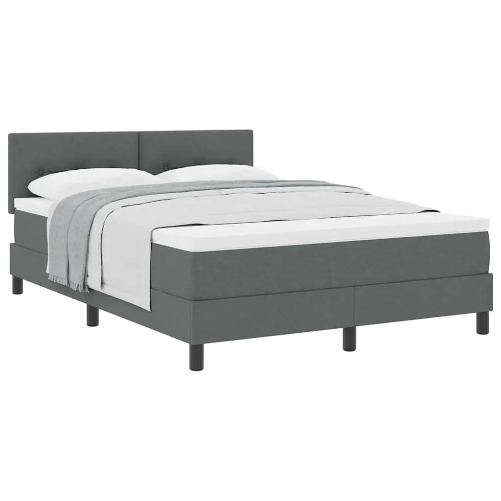 Box Spring Bed Dark Grey White Fabric 152 x 203 cm Modern Bedroom Adjustable