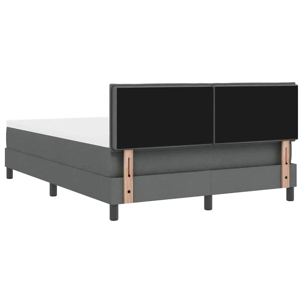 Box Spring Bed Dark Grey White Fabric 152 x 203 cm Modern Bedroom Adjustable