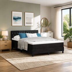 Box Spring Bed Black and White 152 x 203 cm Modern Bedroom Furniture Frame