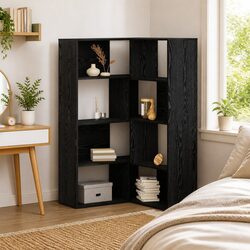 Engineered Wood Wardrobe 6-Tier Storage Cabinet 85 x 85 x 140 cm Black Oak