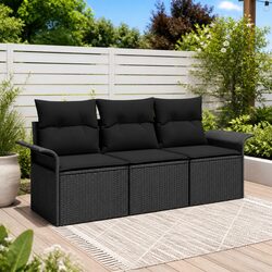 Outdoor Sofa Set 3pcs Garden Patio Seating Black Poly Rattan Modular with