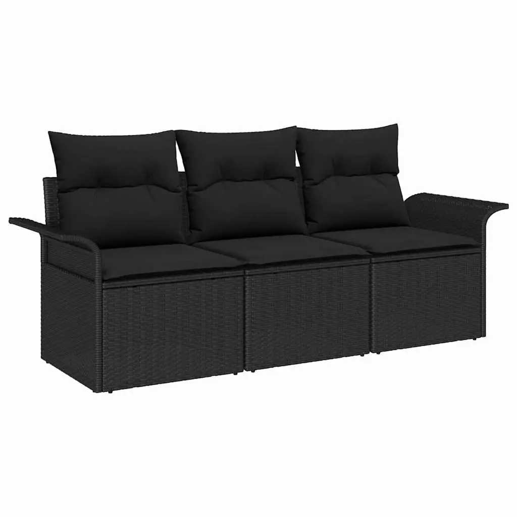 Outdoor Sofa Set 3pcs Garden Patio Seating Black Poly Rattan Modular with