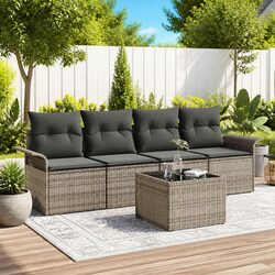 Garden Sofa Set 5 Piece Modular Outdoor Furniture Grey Poly Rattan Lounge