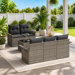 Outdoor Garden Sofa Set 6 Pieces Grey Poly Rattan Modular Patio Furniture with