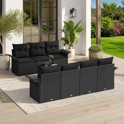 Outdoor Garden Sofa Set 8 Pieces Modular Black Poly Rattan Patio Furniture with