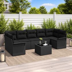 Outdoor Garden Sofa Set 8 Pieces Black Poly Rattan Modular Furniture With