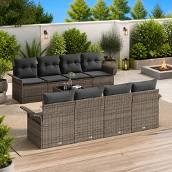 Outdoor Garden Sofa Set 9 Piece Grey Poly Rattan Modular Patio Furniture