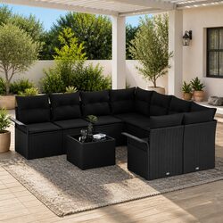 Garden Sofa Set 9 Pieces Outdoor Furniture Patio Poly Rattan Black Modular
