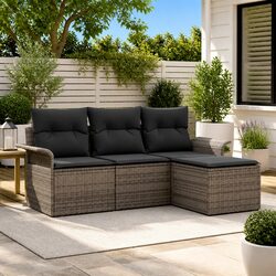 Outdoor Sofa Set 4 Pieces Grey Poly Rattan Garden Patio Furniture with Cushions