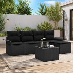 Outdoor Sofa Set 6 Pieces Black Poly Rattan Garden Furniture Modular Lounge